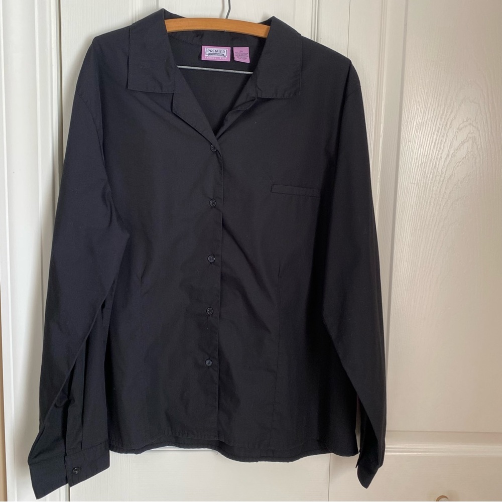 Premier International Black Long Sleeve Button up Shirt 2X 90s Academia Office